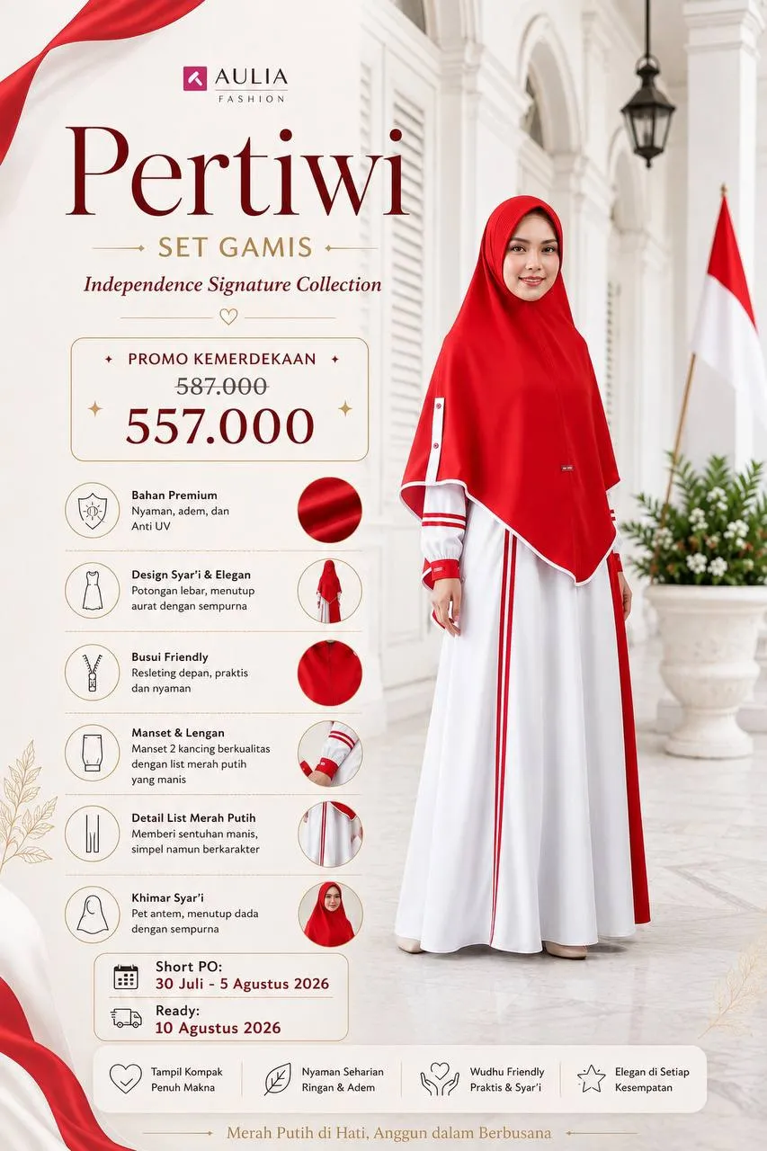 Gamis Pertiwi Merah Putih - Aulia Fashion